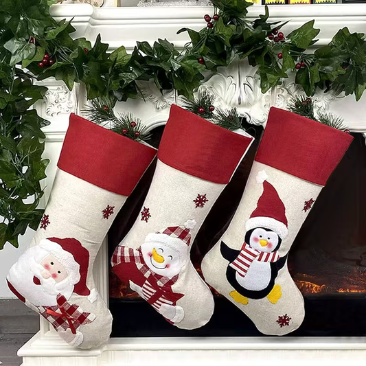 Large Christmas Sock Set - 47 Cm  With Santa, Snowman And Penguin Designs  Giant-sized Christmas Gift Bag, Suitable For Holiday Decorations, Candy And Gift Storage