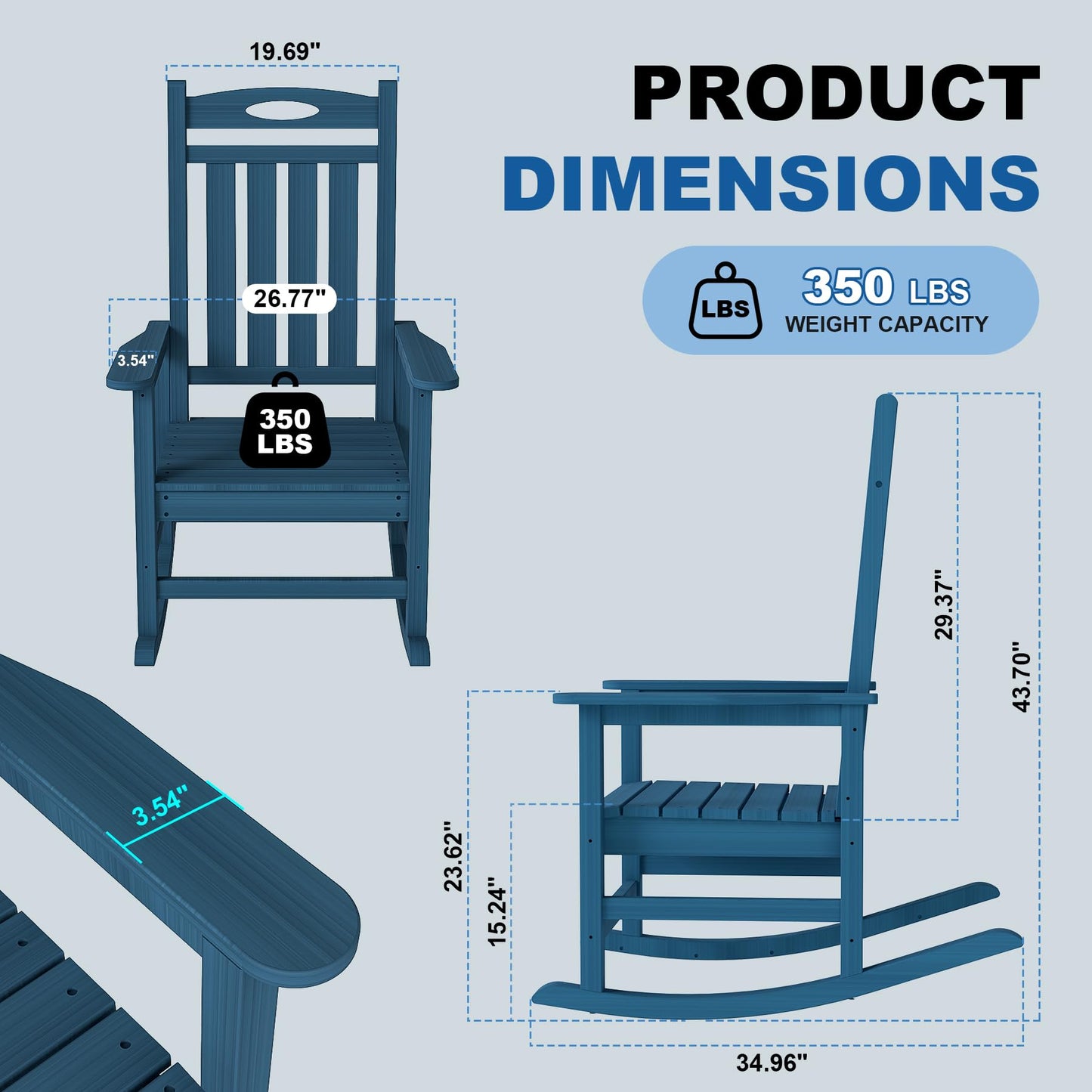 Outdoor Rocking Chair Set Of 2, HDPE Patio Rocking Chair For Adults, Oversized Outdoor Rocker For Porch Garden Lawn,Blue