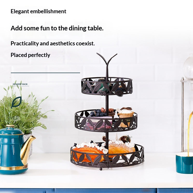 European-style Light Luxury Three-Tier Iron Fruit Tray For Dining Room And Home Dessert Display