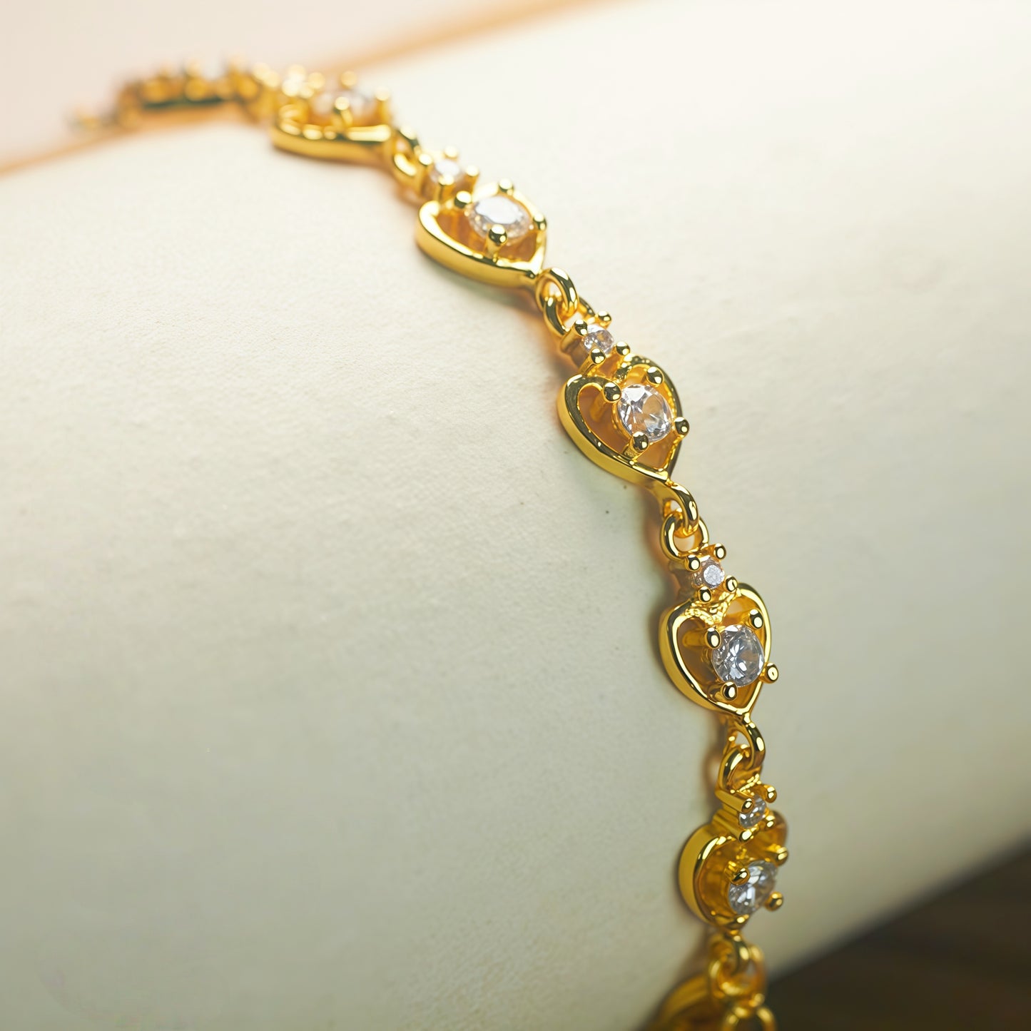 Gold Plated Open Heart Cubic Zirconia Link Bracelet For Women, Copper Base Adjustable Extension Chain Dainty Love Crystal Wedding Jewelry Gift