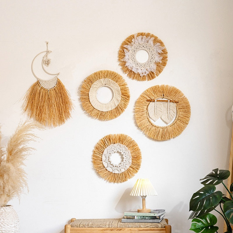Natural Woven Raffia Decor For Bedroom Background Wall Decoration