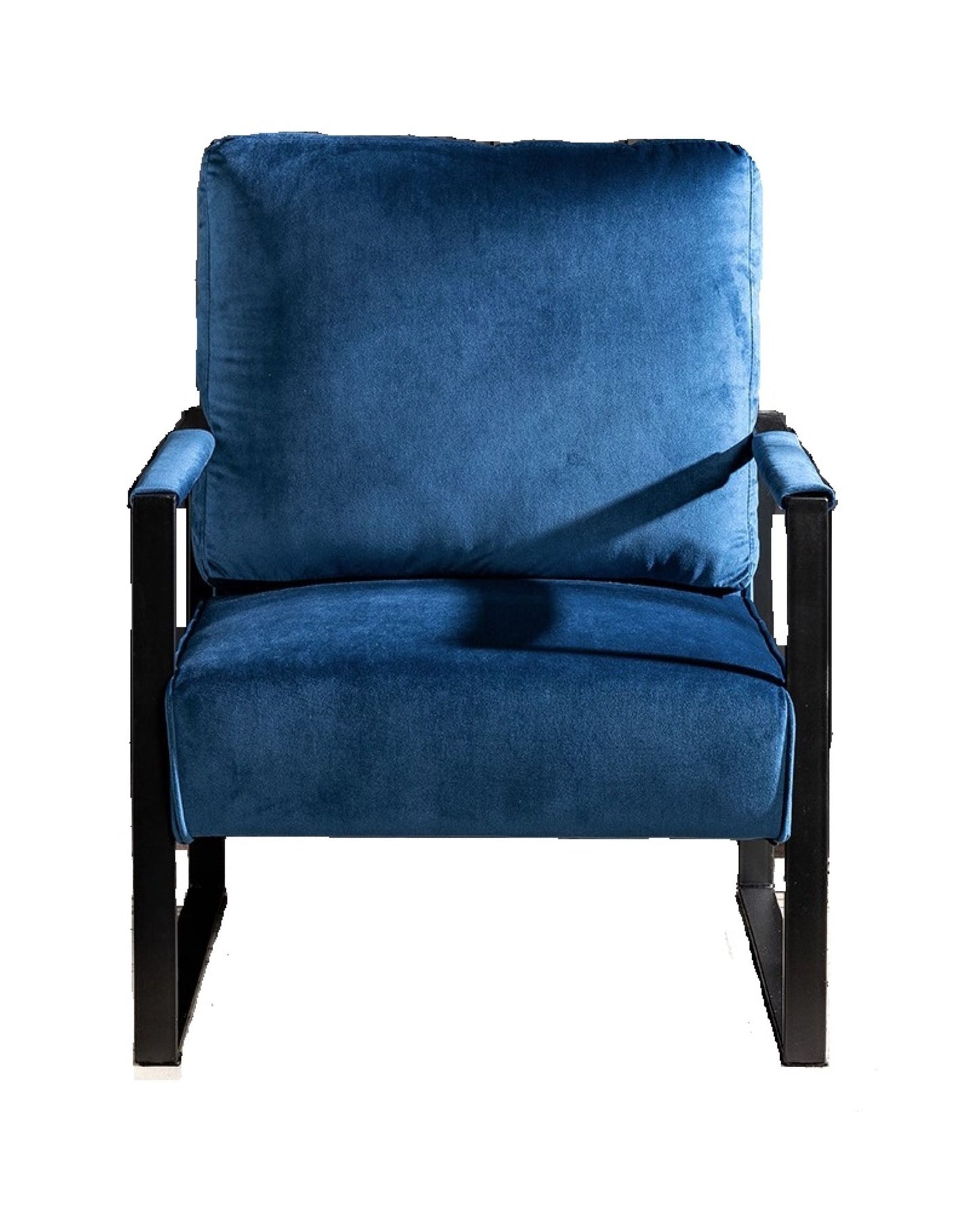 Classic Mid Century Modern Accent Chair With Durable Square Metal Frame, Armchair For Living Room, Bedroom, Home Office In Plush Velvet Upholstery, Blue
