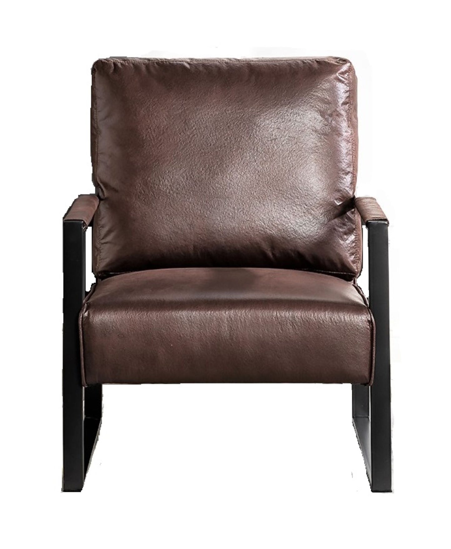 Classic Mid Century Modern Accent Chair With Durable Square Metal Frame, Armchair For Living Room, Bedroom, Home Office In Spotted Microfiber Upholstery, Dark Brown