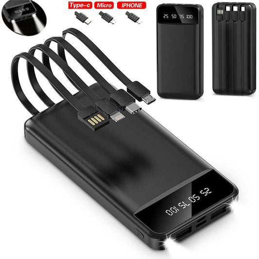 Power Bank Pack 30000mAh Fast Charger 4 USB External Battery For Mobile Phone