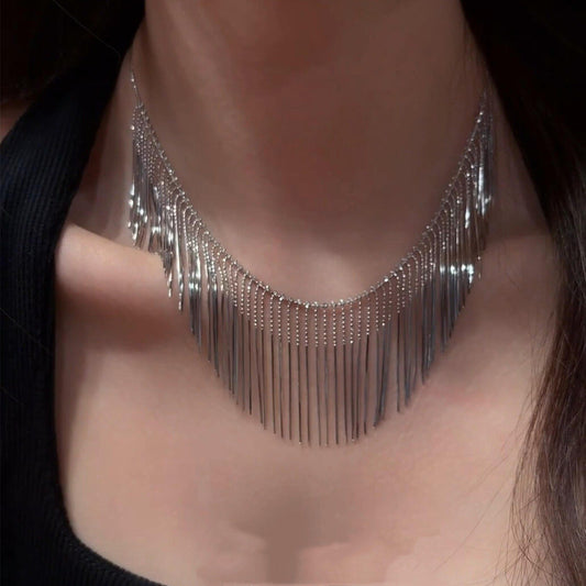 Premium Silver Starry Sky Snake Chain Waterfall Tassel Necklace