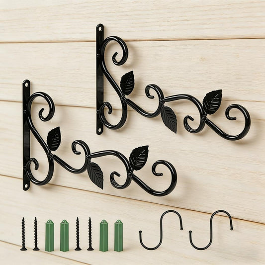 Hanging Plant Holder Hooks Set With 2 Plant Hooks And 2 Black S-hooks, Including Mounting Screws, Versatile Hanging Solution For Home And Garden Tools