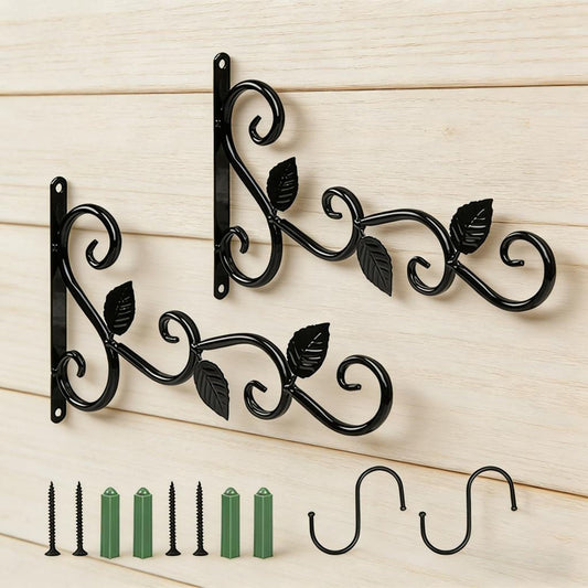 Hanging Plant Holder Hooks Set With 2 Plant Hooks And 2 Black S-hooks, Including Mounting Screws, Versatile Hanging Solution For Home And Garden Tools
