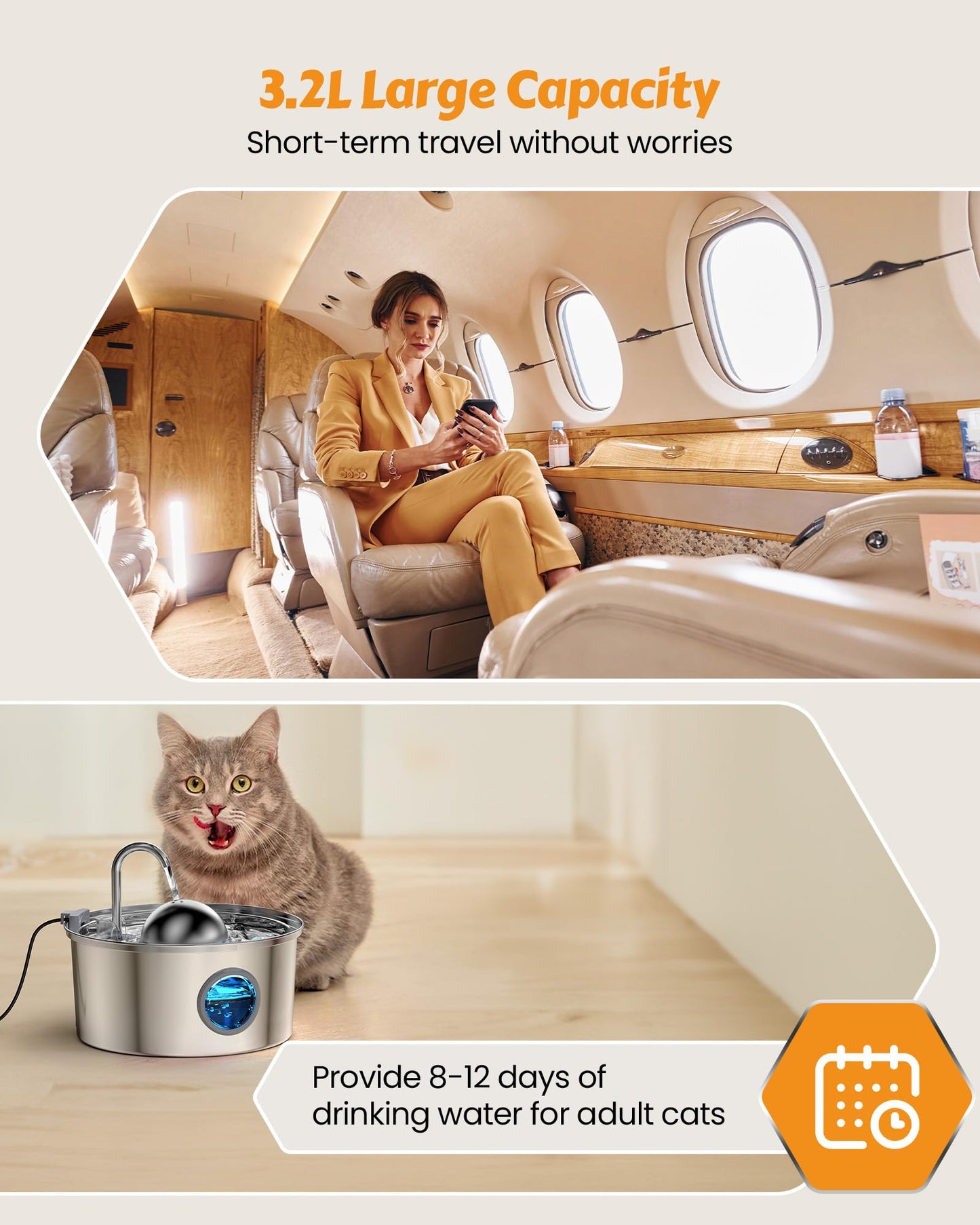 At Water Fountain Stainless Steel, 108oz 3.2L Cat Fountain, Pet Water Fountain With Water Level Window, Hemispherical Shape, Multi-Filter, Silent Pump, Water Tap, Provides Flowing Water
