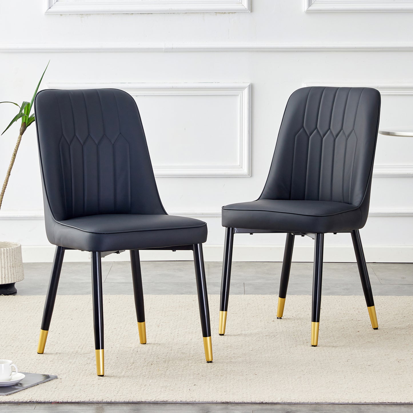 2-piece Package Chair, Modern Black Dining Chair With PU Leather Back Cushion And Black Metal Legs, Suitable For A Variety Of Scenes Such As Dining Room, Kitchen And Bedroom.