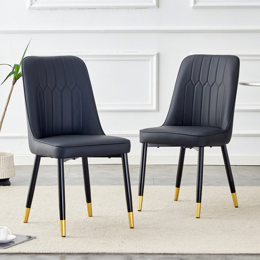 2-piece Package Chair, Modern Black Dining Chair With PU Leather Back Cushion And Black Metal Legs, Suitable For A Variety Of Scenes Such As Dining Room, Kitchen And Bedroom.