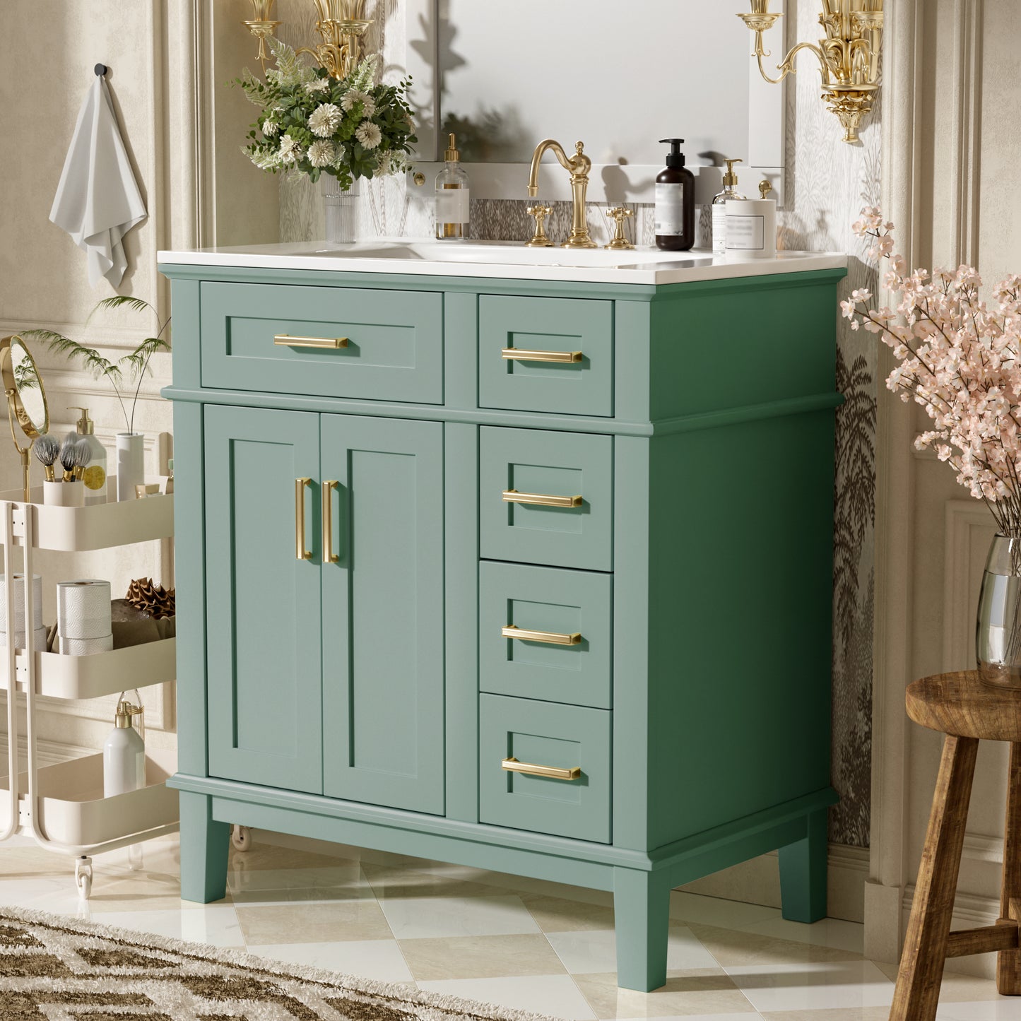 30  Bathroom Vanity With Ceramic Sink, Modern Storage Cabinet With Soft-Close Doors, Deep Drawer & Standard Drawer, Stylish Bath Vanity For Small Bathrooms Old SKU N729P276610F