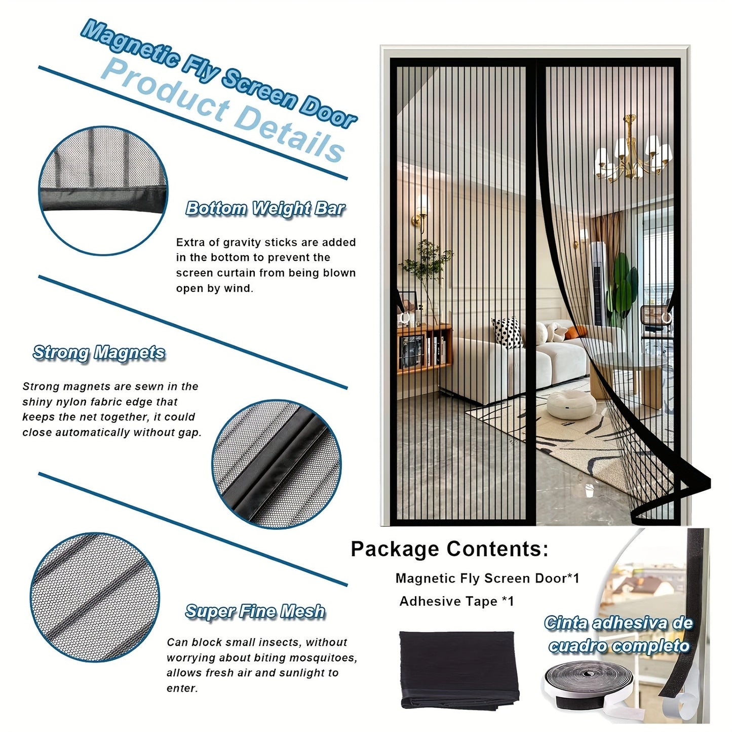 Magnetic Screen Door With Strong Magnetic Closure - No Drilling Required, Hands-free Sliding Door Curtain, Suitable For Indoor Outdoor Use - Heavy-duty Mosquito Netting, Perfect For Front And Back Doo