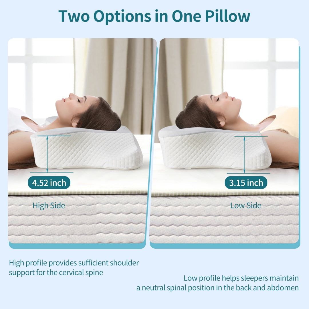 Cervical Neck Pillow, Cooling Ergonomic Memory Foam Pillows  Dual Height Orthopedic Support Contour Pillow For Side
