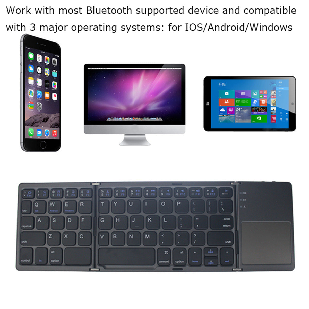 Folding Tablet Phone Computer Wireless Foldable Bluetooth Keyboard Multi-Function Button