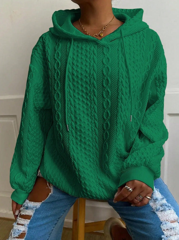 Casual Jacquard Oversized Hooded Long Sleeve Fashion Sweatshirt For Women