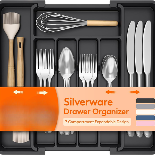Expandable Silverware Organizer Plastic Utensil Tray For Kitchen Drawer BPA Free Flatware Cutlery Holder Space-Saving Storage For Spoons Forks