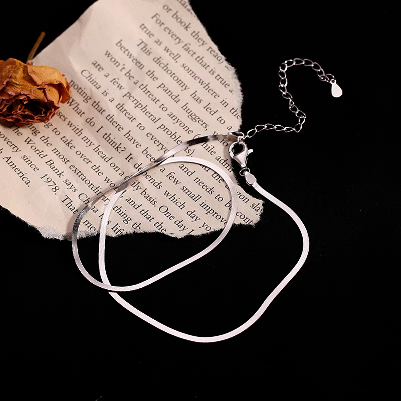 1pc 999 Sterling Silver Flat Snake Bone Necklace, Minimalist Style, Perfect For Daily Wear And Valentine's Gift