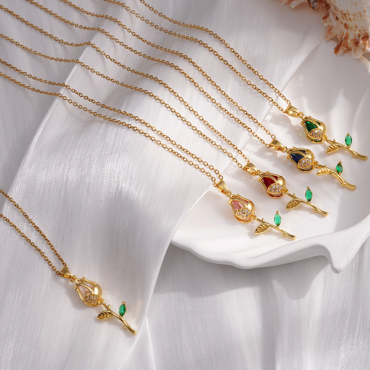 Titanium Steel Necklace Female Copper-plated Gold Opal Tulip All-match Titanium Steel Accessories