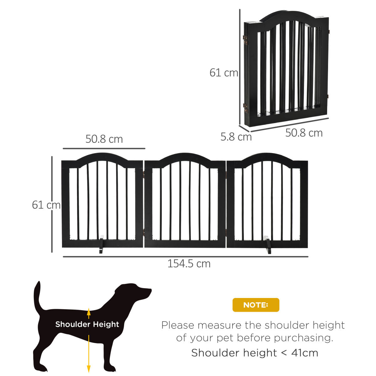 PawHut Freestanding Pet Gate Wooden Dog Gate With Support Feet Foldable Pet Fence Safety Barrier For The House Doorway Stairs Black