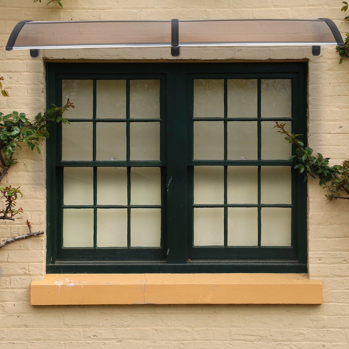 80x38in Door Window Awning With Brown Polycarbonate Panel & Black Bracket, Outdoor Rain Snow Sun Shade Cover, Durable 10-Year Lifespan, Easy Install