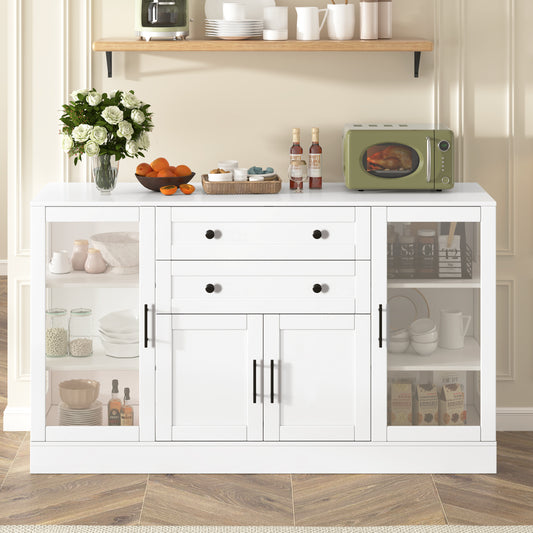 U- Style 58.3  Modern Buffet Sideboard With 4 Doors & 2 Drawers  Adjustable Shelves  Power Outlet  Acrylic Panels  Aluminum Alloy Handles  Storage Cabinet For Dining Room  Living Room And Kitchen
