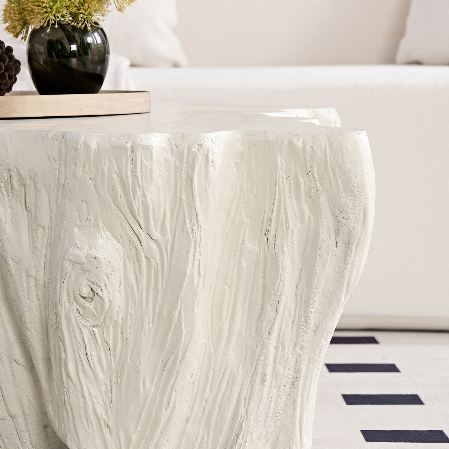 48.62 Inch Unique Shape Coffee Table Sturdy Fiberglass Tea Table For Living Room No Need Assembly Beige