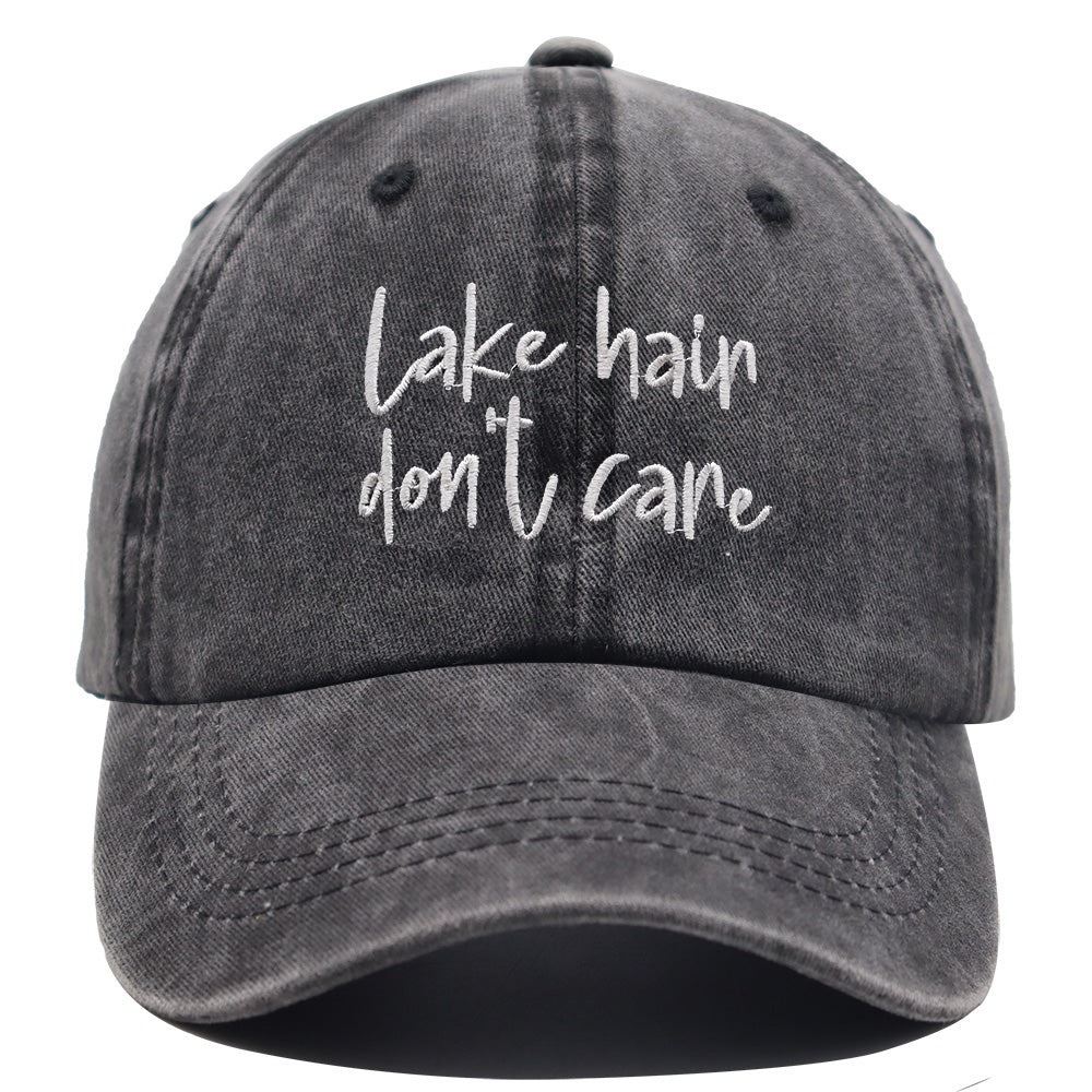 2pcs Lake Hair Washed Black Baseball Cap , Lake Hair Don't Care Embroidery Vintage Distressed Hat Summer Casual Lake Trip Hat