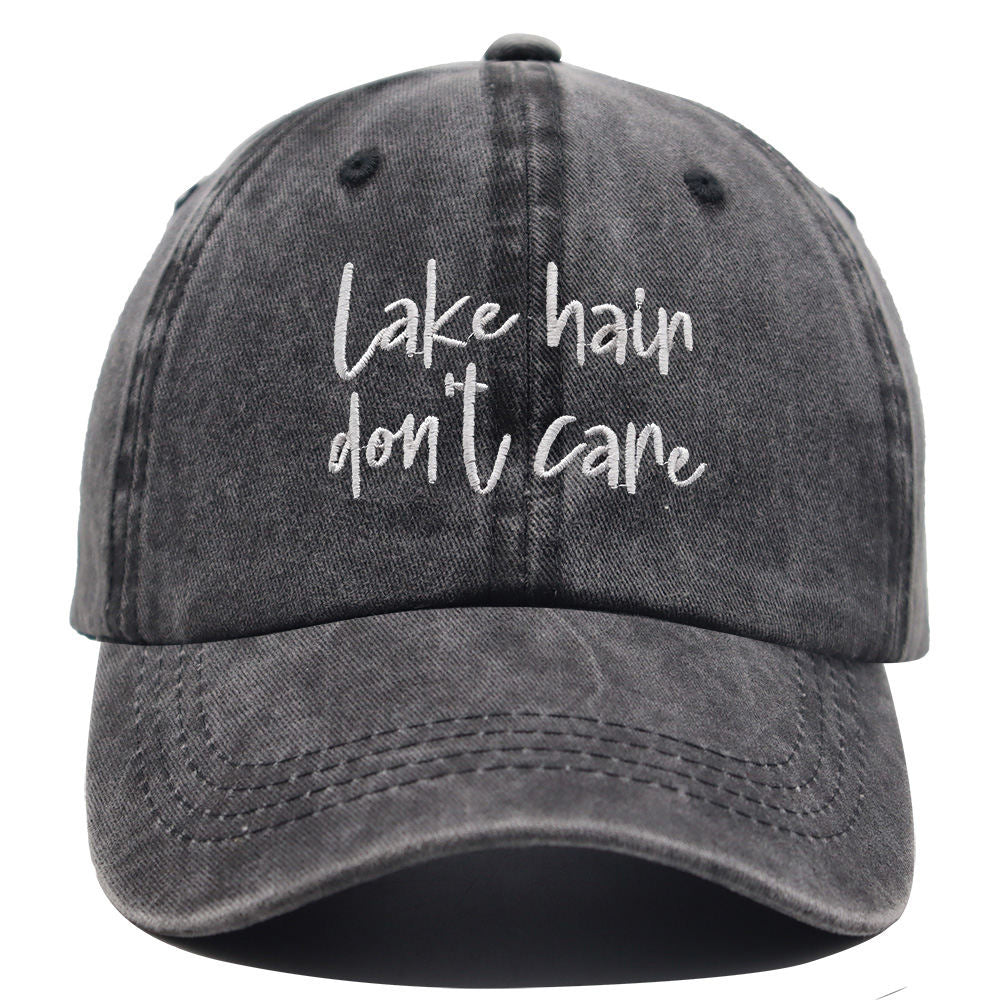 2pcs Lake Hair Washed Black Baseball Cap , Lake Hair Don't Care Embroidery Vintage Distressed Hat Summer Casual Lake Trip Hat