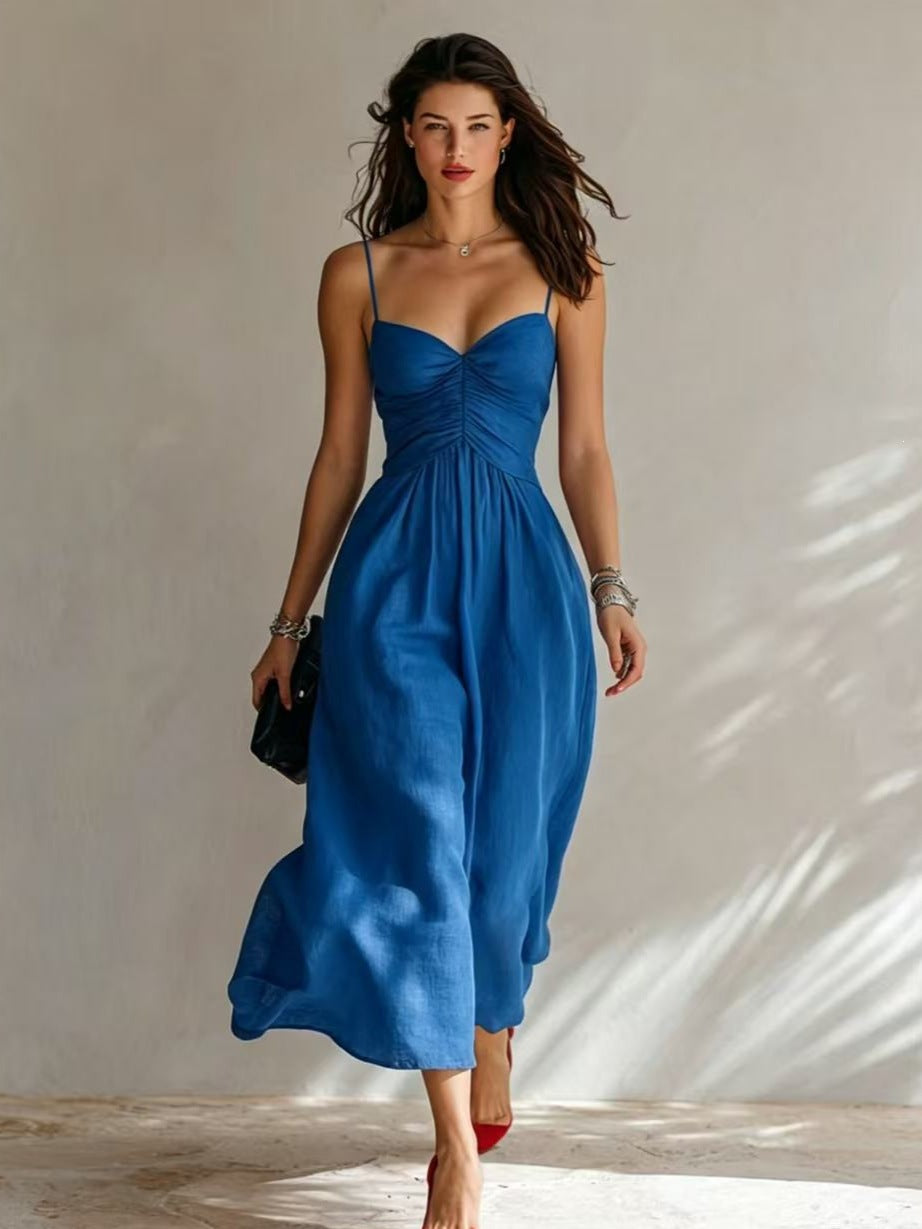 Spring Summer Pleated Strap Dress New Style