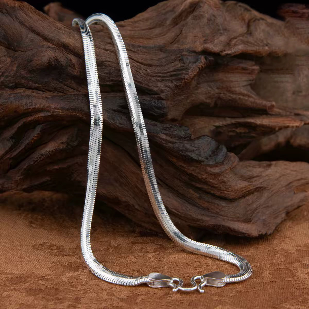 1pcs 999 Sterling Silver Flat Snake Chain Necklace, Minimalist Chic Style, For Daily Office Wear & Casual Outfits