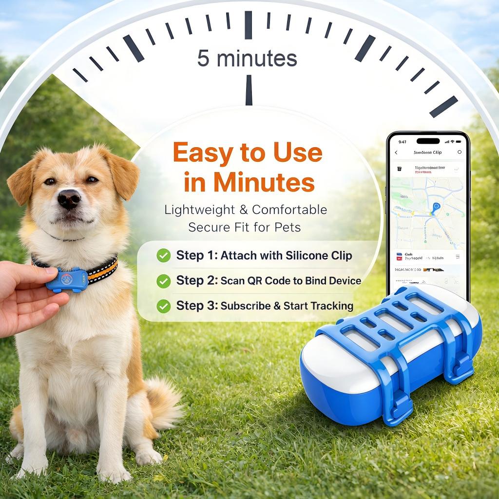 Dog GPS Tracker Real Time, Anti-Lost Pet Tracker With Geofence, Flash Light And Sound Alarm, Unlimited Distance Tracking, Fits Most Pet Collars, Subscription Required