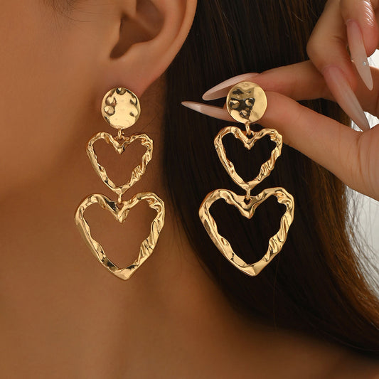 Cross-border European American Women Jewelry, Unique Exaggerated Heart Design Metal Wrinkle Stud Earrings, Versatile High Sense Ear Accessories For Ladies