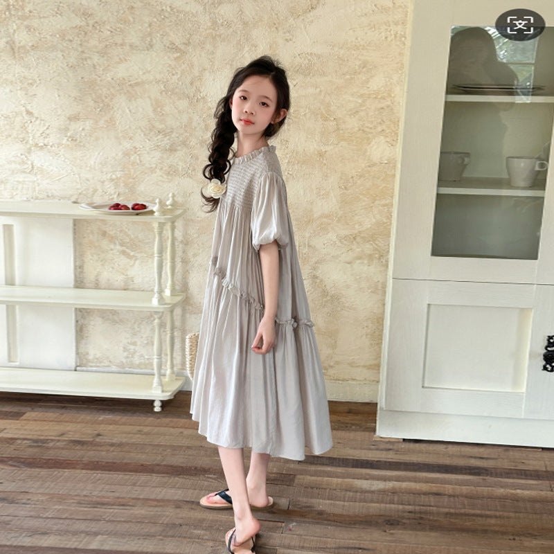 Girls Summer Korean-style Casual Short-sleeve Lightweight Dress