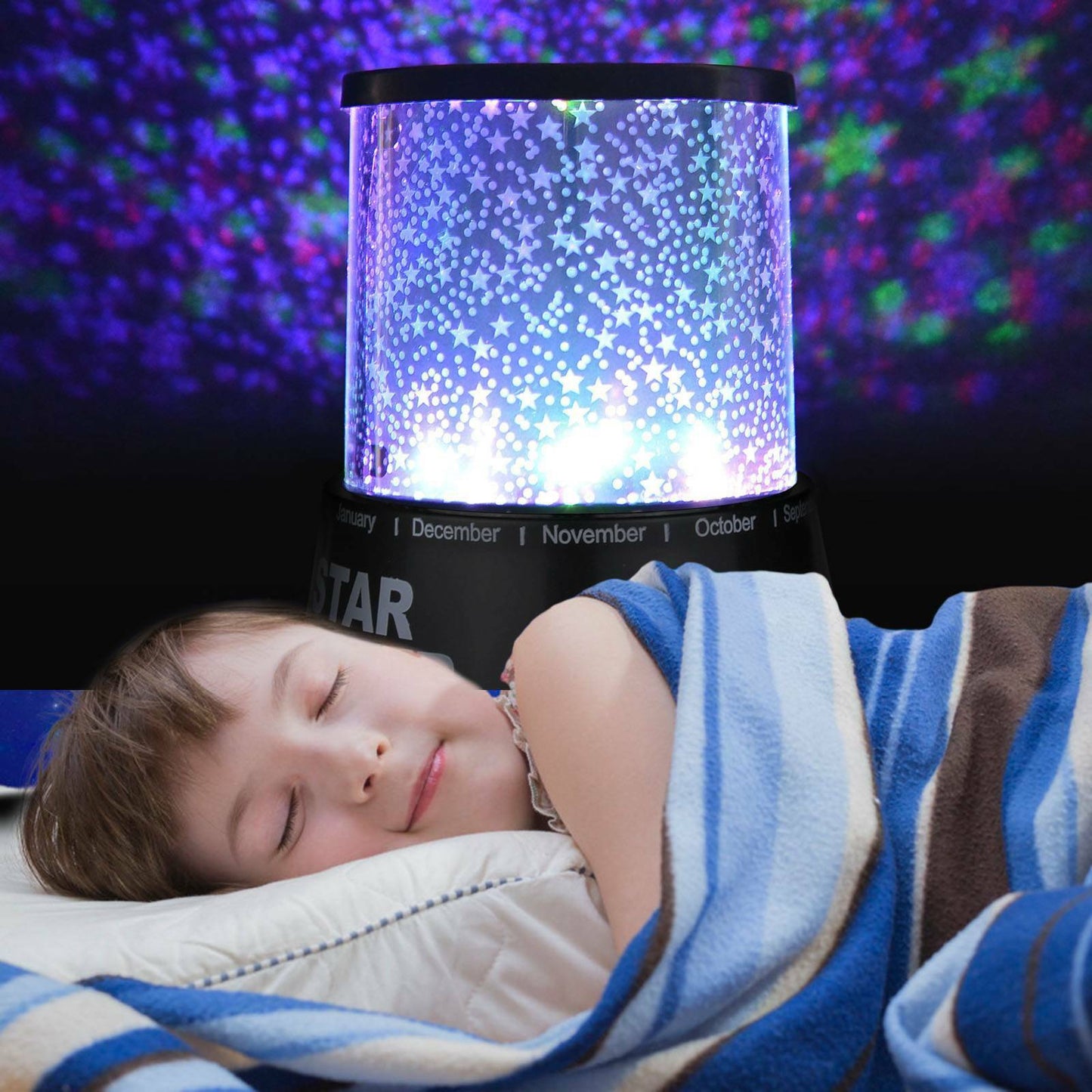 Simple Romantic LED Starry Night Sky Galaxy Projector Lamp Star Cosmos Party Home Decor Black
