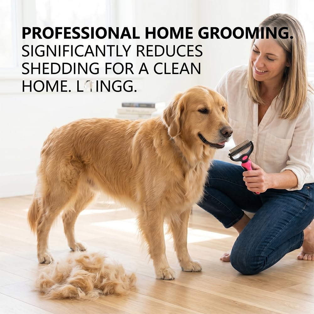 Dematting Comb For Dogs And Cats, Undercoat Rake Pet Brush For Long Hair, Deshedding Dog Brush Removes Tangles Knots And Loose Fur, Grooming Tool For Thick Coats