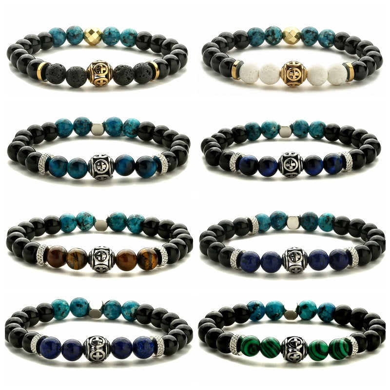 Cross-border Amazon Best Selling Lion Head Bracelet Natural Stone Tiger Eye Agate Beaded Bracelet Manufacturers In Stock Wholesale