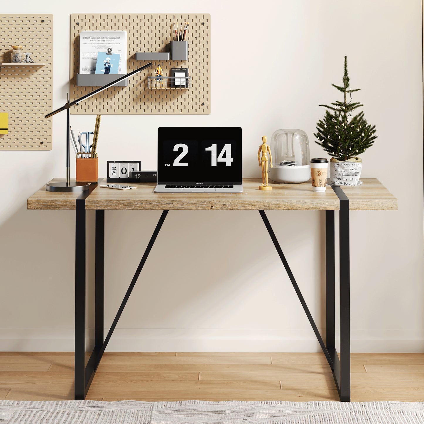 Rustic Industrial Rectangular Wood Dining Table For 4-6 Person, With 1.5  Thick Engineered Wood Color Tabletop And Black Metal Legs,Desk For Kitchen Dining Living Room, 55.1  X 31.4 X 29.9 1529W115172