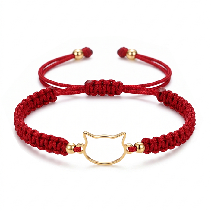 Minimalist Cat Outline Cord Bracelet - 18K Gold Plated Stainless Steel Waterproof String Bracelet - Cute Animal Jewelry Gift For Cat Lovers Men Wome