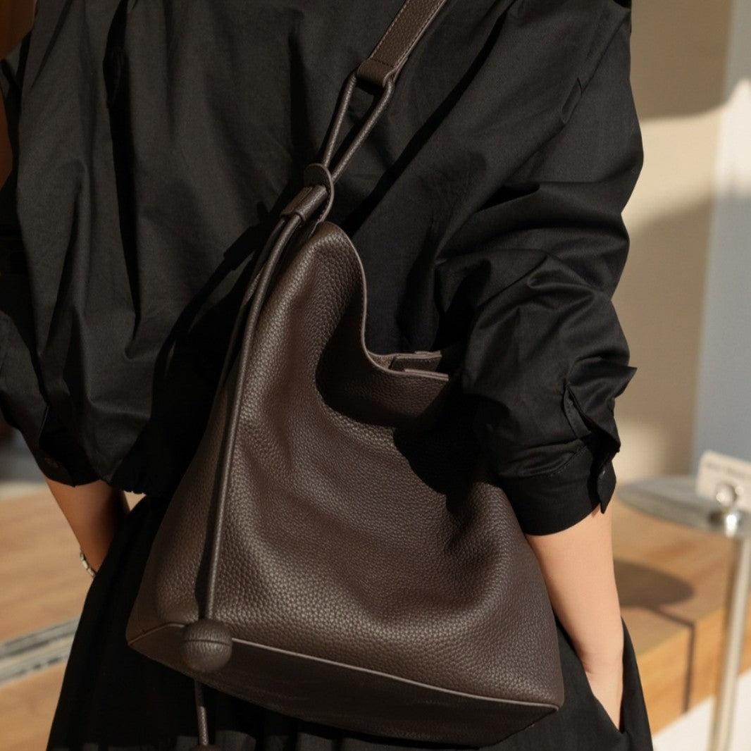 Top-grain Leather Commuter Bucket Bag With A Premium Feel