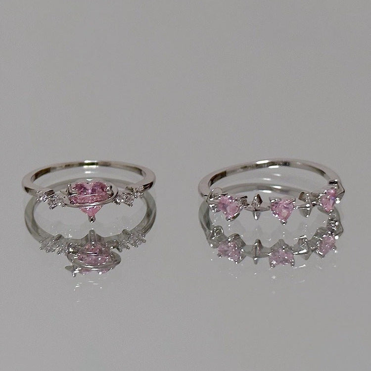 Korean-style Chic And Sweet Pink Diamond Heart Ring