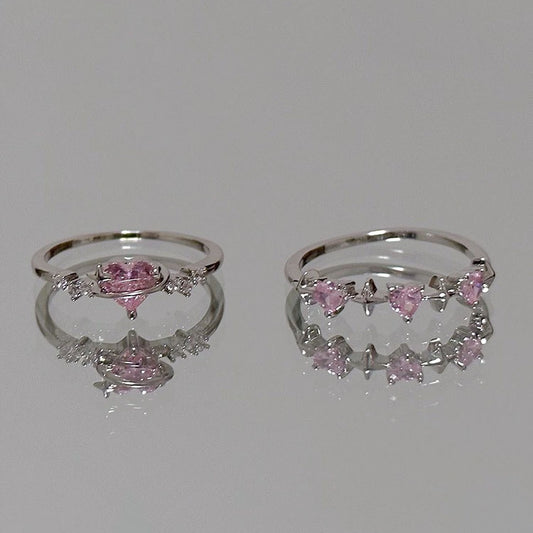 Korean-style Chic And Sweet Pink Diamond Heart Ring