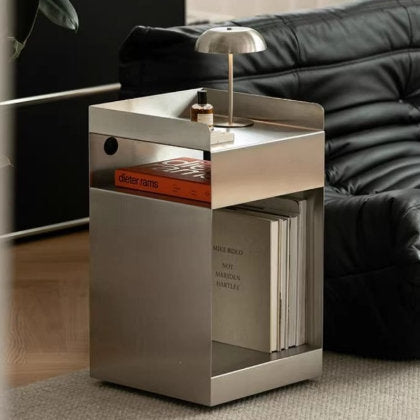Stainless Steel Cube Side Cabinet Nordic Industrial Style Mobile Bedside Table