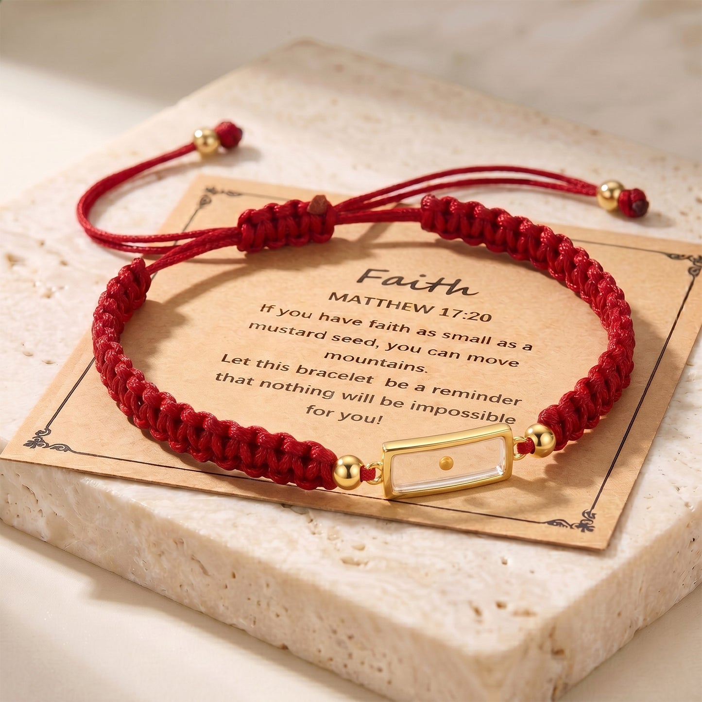 Real Mustard Seed Faith Bracelet, Adjustable Braided Nylon Cord Bracelet For Women Men, Stainless Steel Religious Christian Gift With Scripture Card