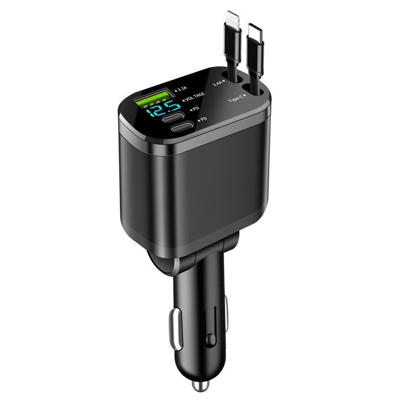 5 In 1 Fast Charging Car Charger With Retractable Cable 2 PD Car Charger