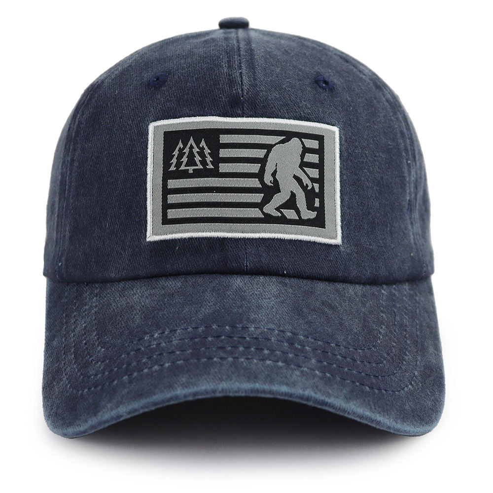 2pcs Washed Navy Bigfoot American Flag Patch Baseball Cap, Vintage Cotton  Hat For Outdoor Hiking