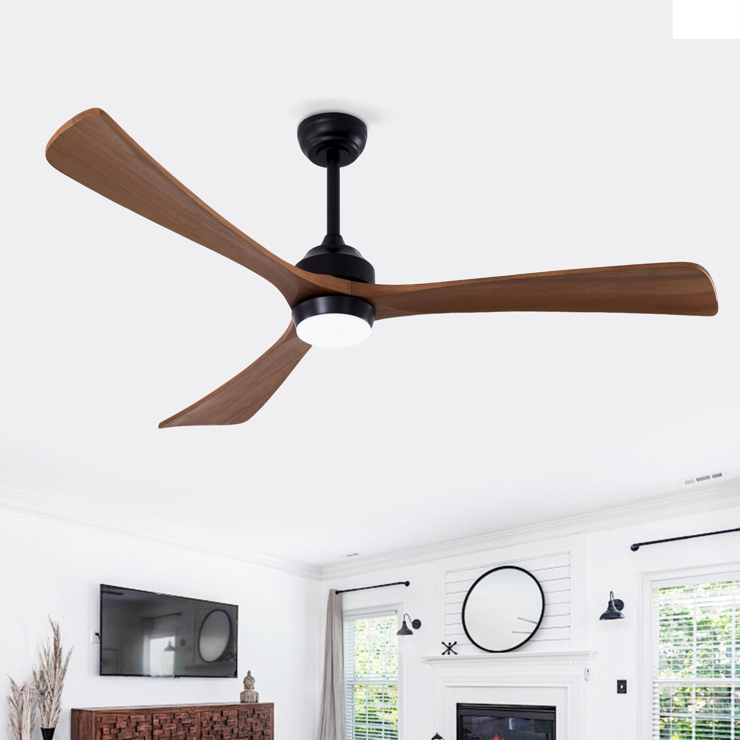 62  3PCS  Solid Wood Blades Ceiling Fan With Lights Remote Control,Quiet DC Motor 3 Blade Ceiling Fans 6 Speed Levels,Reversible Ceiling Fan,for Patio Living Room, Bedroom, Office,Indoor. Matte Black