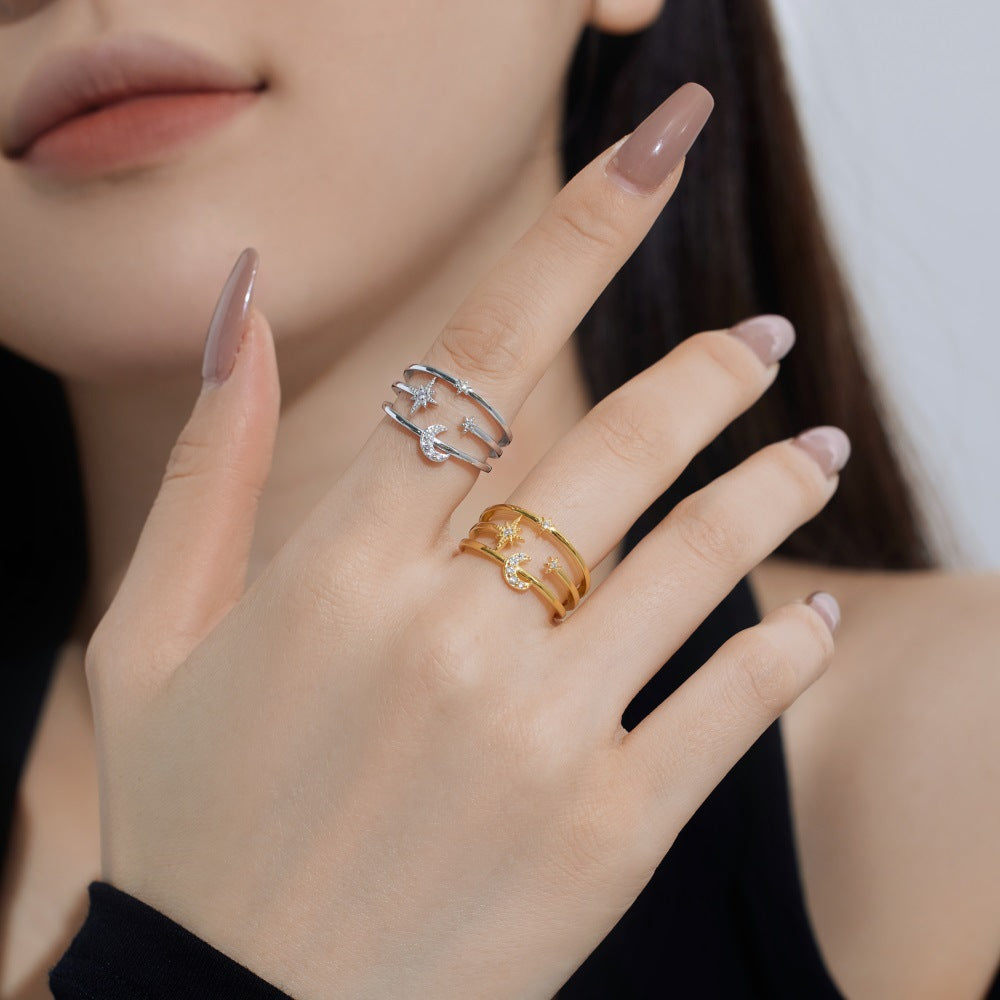 S925 Sterling Silver Ring Female Color Zircon Inlaid Japanese And Korean