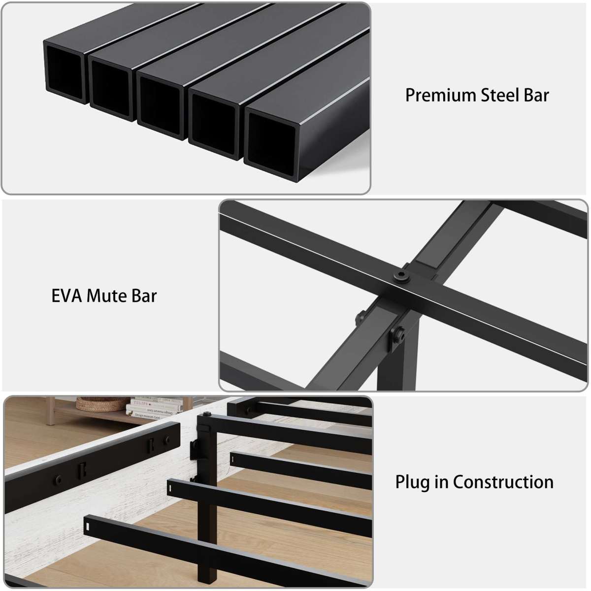 Queen Bed Frame With LED, Charging Station & Hidden Storage, White & Gray