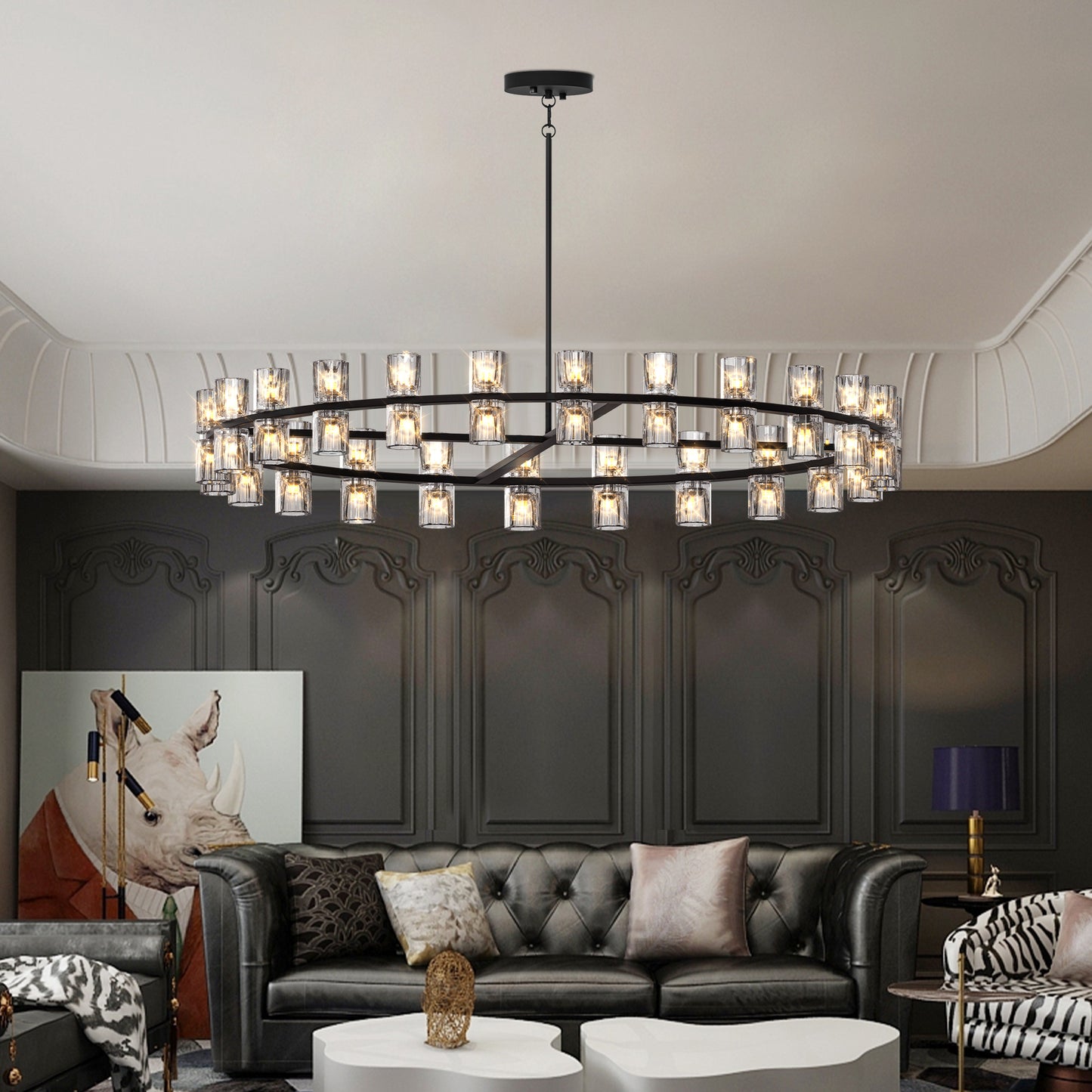 L005030-D48-P48B W1340P31077948 Inches Luxury Chandeliers Crystal Living Room Decorative Lights Simple Modern Dining Room LED Lighting,for Home Decor Bulbs Included Black