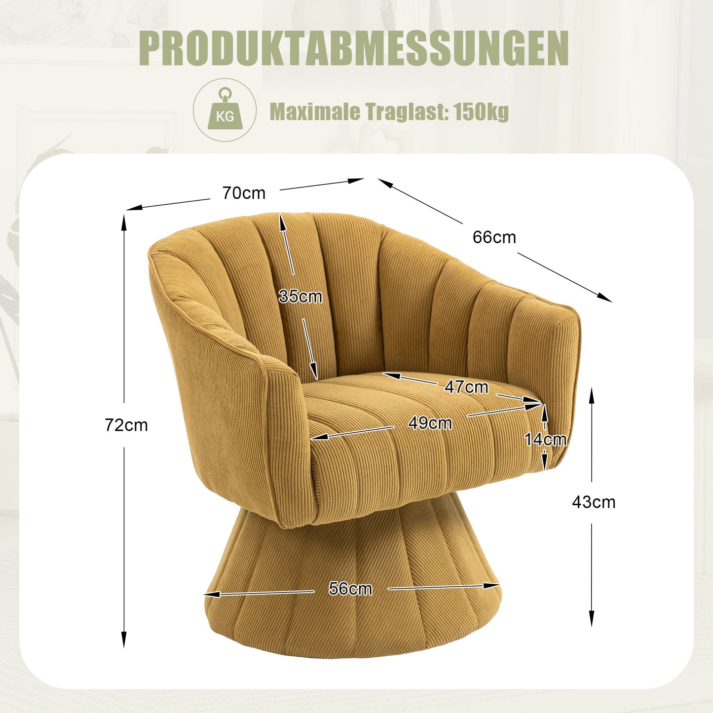 Elegant 360 Swivel Chair With Ergonomically Shaped Seat And Back Upholstery, Enclosing Armrests As Well As A Modern Design And Stable Base - Ideal For The Office, Living Room Or Home Office.